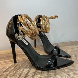 Solid Ankle Strap Snake Decoration High Heels